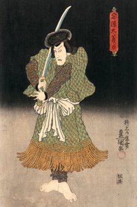 Ukiyo-e Print af en skuespiller, der spiller en samurai af Kunisada af Utagawa Kunisada