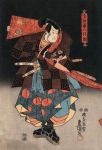 Ukiyo-e Print af en skuespiller, der spiller en samurai af Kunisada