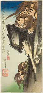 En løve træner en unge af Utagawa Hiroshige