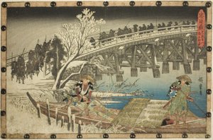 Act 11, Part 1: The Approach to the Night Attack (Juichidanme ichi, yochi oshiyose), fra serien "The Revenge of the Loyal Retainers (Chushingura)" af Utagawa Hiroshige