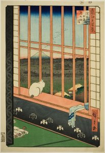 Asakusa lycee Fie lds plan d by feschival (Asakusa rismarksfangstby ​​er også opført), fra serien "Ridge d re d fa net udsigt til Edo (berømt sted 100 udsigt over Edo)" af Utagawa Hiroshige