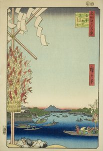 Asakusa Rive, Gleat Rive, Miya og Rive (Asakusa River, Kawabata, Miyato River), fra seriens "Ridge of the Ridge, View of Edo (berømt sted) One Hundred Views of Edo)" af Utagawa Hiroshige