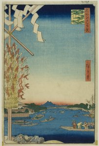 Asakusa River, Great Riverbank, Miyato River (Asakusagawa Okawabata Miyatogawa), fra serien "One Hundred Famous Views of Edo (Meisho Edo hyakkei)" af Utagawa Hiroshige