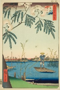 Reverend Ayase Plan d Kanegafuchi (Ayase River Kanegafuchi), fra serien "Ridge for ridges d fa net s Views of Edo (One Hundred Famous Views of Edo)" af Utagawa Hiroshige