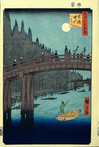 Bamboo Quay ved Kyobashi Bridge. Et hundrede berømte udsigter over Edo, ca. 1858 af Utagawa Hiroshige