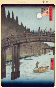 Bamboo Yards, Kyobashi Bridge, No.76 from One Hundred Views of Edo, Edo Period, Ansei Era, udgivet 1857 (træblok i farver) af Utagawa Hiroshige