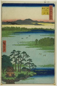 Benten-helligdommen og Inokashira-dammen (Inokashira no ike Benten no yashiro), fra serien "Hundrede berømte udsigter over Edo (Meisho Edo hyakkei)" af Utagawa Hiroshige