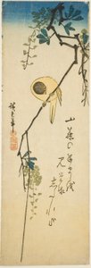 Fugl på silkeblød blåregn af Utagawa Hiroshige