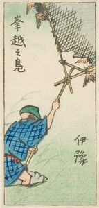 Fangst af vildænder i Iyo-provinsen (Iyo, okoshi no kamo), sektion af ark nr. 16 fra serien "Udskårne billeder af provinserne (Kunizukushi harimaze zue)" af Utagawa Hiroshige