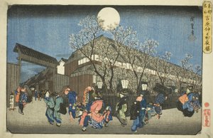 Cherry Blossoms at Night på Nakanocho i Yoshiwara (Yoshiwara Nakanocho yozakura), fra serien "Famous Places in the Eastern Capital (Toto meisho)" af Utagawa Hiroshige