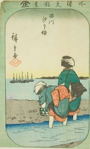 Muslinggravning ved lavvande ved Shinagawa (Shinagawa shiohigari), sektion af et ark fra serien "Udklippede billeder af berømte steder i Edo (Edo meisho harimaze zue)" af Utagawa Hiroshige