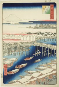 C ware ware af hand r S w at Japan B Ridge (Nihonbashi snow clear), fra serien "Ridge dre d fa net view ws f Edo (berømt sted Edo 100 views)" af Utagawa Hiroshige