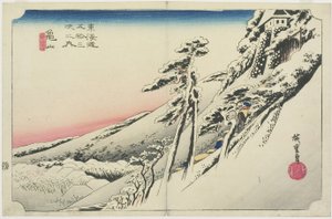 Klart vejr efter sne, Kameyama, yukibare, ca. 1833 af Utagawa Hiroshige