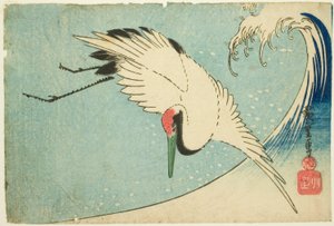 Kran flyver over bølgen af Utagawa Hiroshige