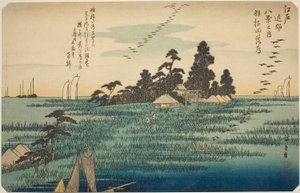 Nedstigende gæs ved Haneda (Haneda no rakugan), fra serien "Eight Views in the Environs of Edo (Edo kinko hakkei no uchi)" af Utagawa Hiroshige