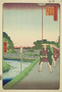Fjernsyn over Akasaka Reservoir fra Kinokuni Slope (Kinokunizaka Akasaka Tameike enkei), fra serien "One Hundred Famous Views of Edo (Meisho Edo hyakkei)" af Utagawa Hiroshige