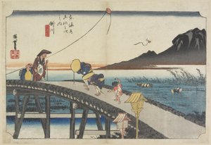 Fjern udsigt over Akiba-bjerget, Kakegawa, ca. 1833
