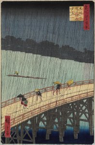 Fjernsyn over Atake i aftenbruser over O_hashi-broen, juli 1857