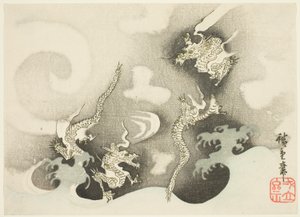 Drager blandt skyer af Utagawa Hiroshige
