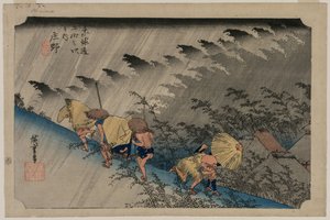 Driving Rain at Shono (Station 46) fra serien Fifty-Three Stations of the Tokaido af Utagawa Hiroshige