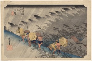 Driving Rain at Shono (Station 46) fra serien Fifty-Three Stations of the Tokaido af Utagawa Hiroshige