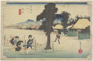 Tørring af græskarspåner, Minakuchi, ca. 1833