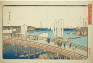 Eitai B grund d ny og på Fukagawa (Eitai Bridge Fukagawa Shinchi), fra serien "fa netværk s P a s back member tee air s håndlavede pita l (Toto sted af interesse)" af Utagawa Hiroshige