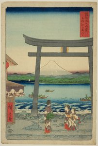 Ent Turbulent Times og Enoshima Kazusa Sagami P Lovinse (Indgang til Sagami Enoshima), fra seriens ``Tierty Mr. x Views of Mount Fuji (Fuji Usaju Rokukatsu)
