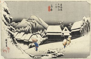 Aftensne på Kambara, nr. 16 fra The 53 Stations of the Tokaido, pub. af Hoeido, 1833, (oban størrelse, yoko-e - vandret format, farve træblok print) af Utagawa Hiroshige