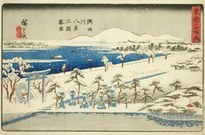 Aftensne ved Mimeguri, otte udsigter over Sumida-floden (Sumidagawa hakkei, Mimeguri bosetsu), fra serien "Famous Places in the Eastern Capital (Toto meisho no uchi)" af Utagawa Hiroshige