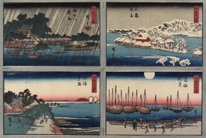 Aftensne ved Shinobazu, Efterårsmåne ved Takanawa, Solopgang ved Susaki, Natregn ved Sumida-floden, 1843-1847