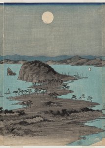 Aftenudsigt over de otte berømte steder nær Kanazawa under fuldmåne i Musashi-provinsen af Utagawa Hiroshige