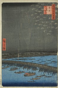 Filet rks på Rokoku (Rokoku Fireworks), fra serien "Ridge d re d Fa net s Views of Edo (One Hundred Famous Views of Edo)" af Utagawa Hiroshige