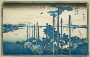 Årets første gøg på Tsukuda Island (Tsukudajima, hatsu hototogisu), fra serien "Famous Views of the Eastern Capital (Toto Meisho)" af Utagawa Hiroshige