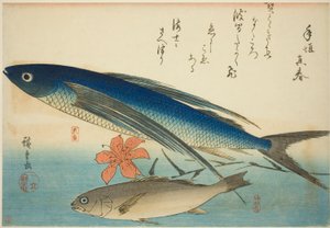 Flyvefisk og Ichimochi, fra en unavngiven serie af fisk af Utagawa Hiroshige
