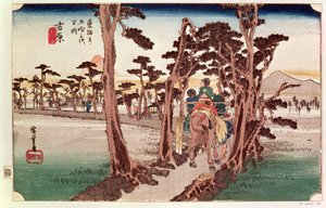 Fuji fra Yoshiwara fra 53 Stations of the Tokaido, ca. 1833 (træblok)