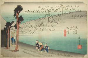 Futakawa: Sarugababa Plateau (Futakawa, Sarugababa), fra serien "Fifty-three Stations of the Tokaido (Tokaido gojusan tsugi no uchi)," også kendt som Hoeido Tokaido af Utagawa Hiroshige