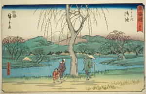 Goyu: Motono Plain langs den gamle vej (Kokaido Motonogahara) — nr. 36, fra serien "Fifty-three Stations of the Tokaido (Tokaido gojusan tsugi)," også kendt som Reisho Tokaido af Utagawa Hiroshige