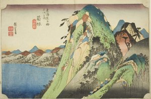 Hakone: Udsigt over søen (Hakone, kosui no zu), fra serien "Fifty-three Stations of the Tokaido Road (Tokaido gojusan tsugi no uchi)," også kendt som Hoeido Tokaido af Utagawa Hiroshige