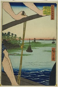 Haneda-færgen og Benten-helligdommen (Haneda no watashi Benten no yashiro), fra serien "Hundrede berømte udsigter over Edo (Meisho Edo hyakkei)" af Utagawa Hiroshige