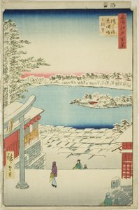 Træk l og p visning fra Yushima Tenjin Shline (Yushima Tenjin Sakaue Tembo), fra serien ``Ridge dred fa net s view of Edo (One hundred views of Edo)