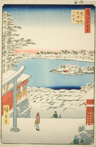 Træk l og p visning fra Yushima Tenjin Shline (Yushima Tenjin Sakaue Tembo), fra serien ``Ridge dred fa net s view of Edo (One hundred views of Edo)