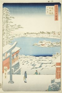 Træk l og p visning fra Yushima Tenjin Shline (Yushima Tenjin Sakaue Tembo), fra serien ``Ridge dred fa net s view of Edo (One hundred views of Edo)