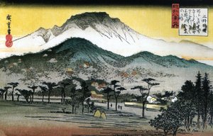 Hiroshige - 8 udsigter over Omi - 4. aftenklokke, Mii-templet af Utagawa Hiroshige
