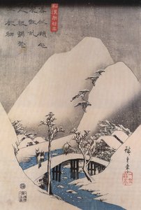 Hiroshige, En bro i et snedækket landskab af Utagawa Hiroshige