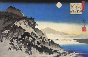 Hiroshige Fuldmåne over et bjerglandskab af Utagawa Hiroshige