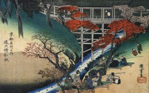 Hiroshige Mennesker under ahorntræer ved et vandløb af Utagawa Hiroshige
