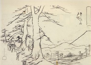 Hiroshige, Rejsende på en skrånende vej af Utagawa Hiroshige