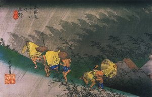 Hiroshige, Rejsende overraskes af pludselig regn af Utagawa Hiroshige