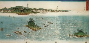 Hiroshige, Hvirvler på en klippekyst af Utagawa Hiroshige